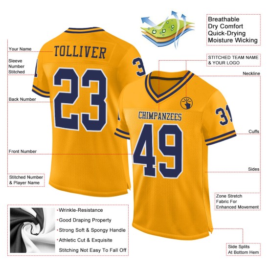 Custom Gold Navy-White Mesh Authentic Throwback Football Jersey Custom Gold Navy-White Mesh Authentic Throwback Football Jersey