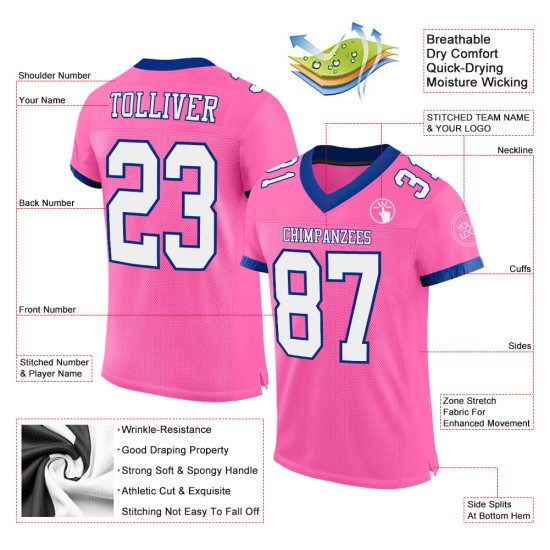 Custom Pink White-Royal Mesh Authentic Football Jersey Custom Pink White-Royal Mesh Authentic Football Jersey