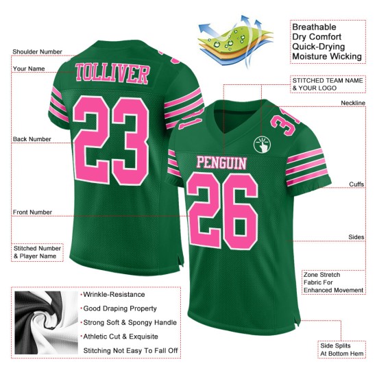 Custom Kelly Green Pink-White Mesh Authentic Football Jersey Custom Kelly Green Pink-White Mesh Authentic Football Jersey