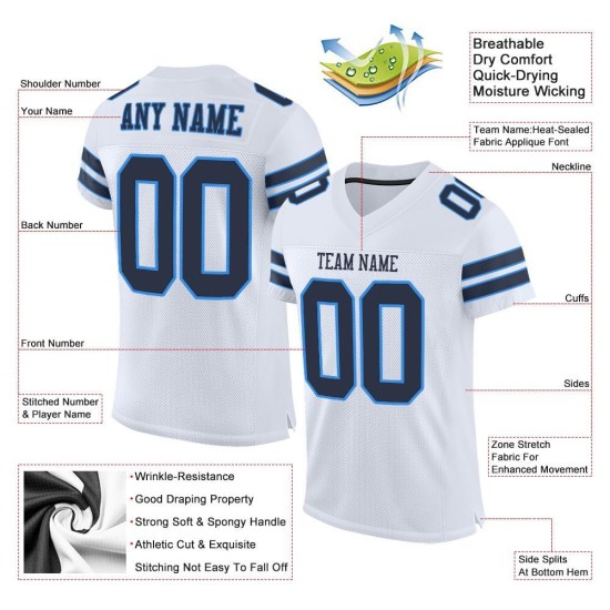 Custom White Navy-Powder Blue Mesh Authentic Football Jersey Custom White Navy-Powder Blue Mesh Authentic Football Jersey