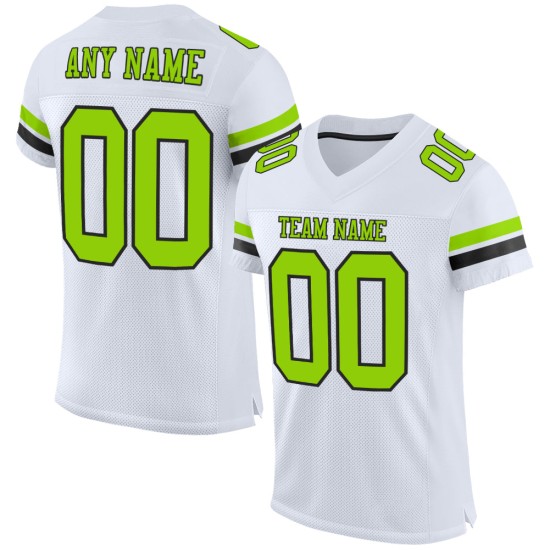 Custom White Neon Green-Black Mesh Authentic Football Jersey Custom White Neon Green-Black Mesh Authentic Football Jersey