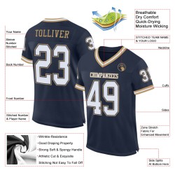 Custom Navy White-Old Gold Mesh Authentic Throwback Football Jersey Custom Navy White-Old Gold Mesh Authentic Throwback Football Jersey